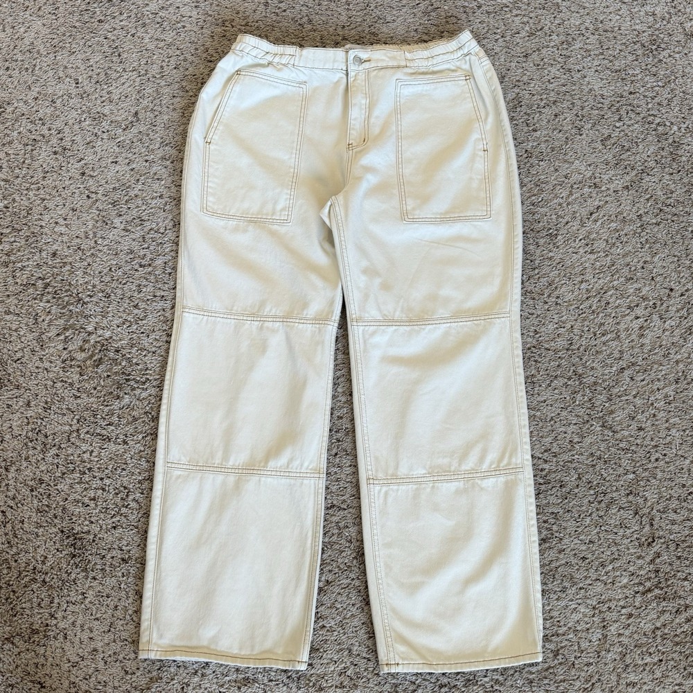 Fashion Nova Cream Utility Pants Womens Size 16 High Rise Straight Leg Cotton